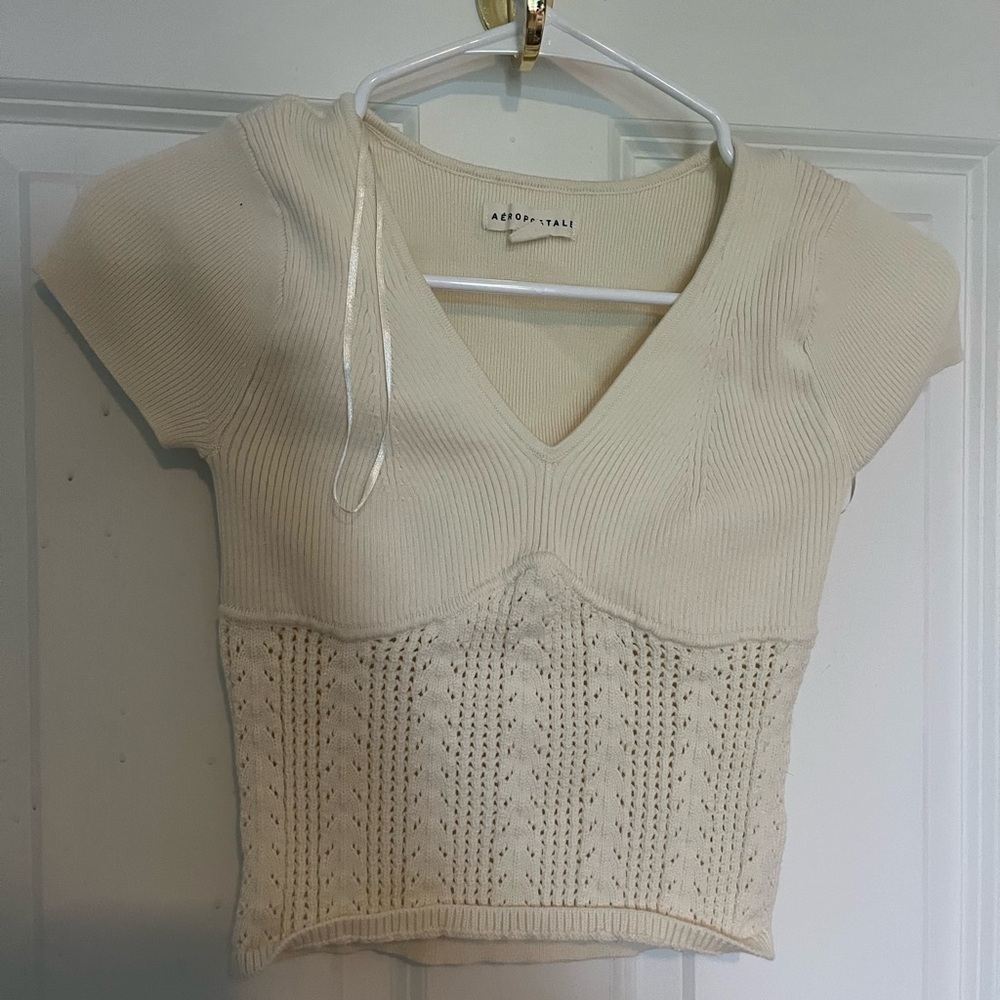 Aeropostale Cream Ribbed Crop Blouse